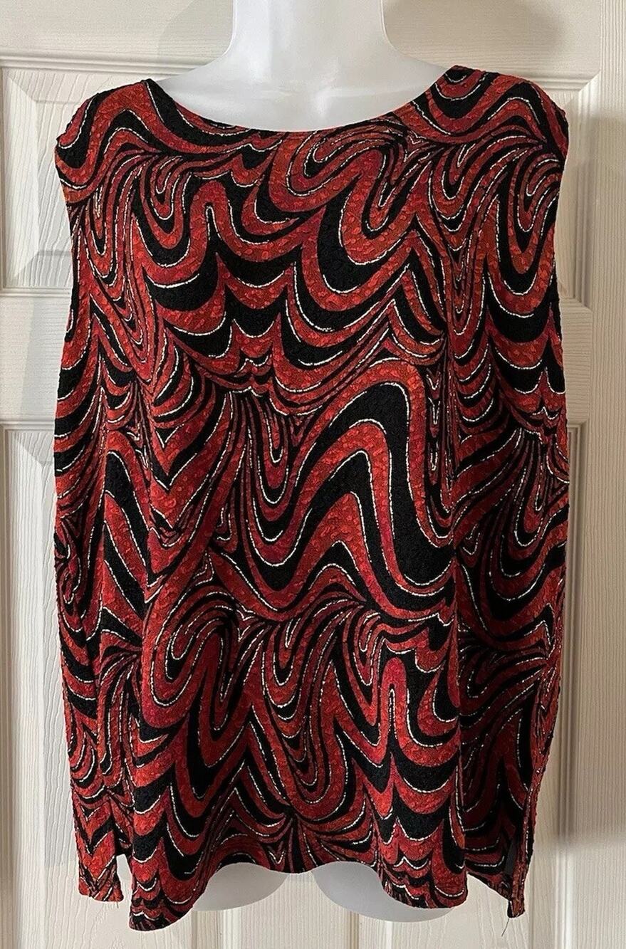 Studio C Plus Blouse Women's 22W Plus Sleeveless Red Black White Pullover Light